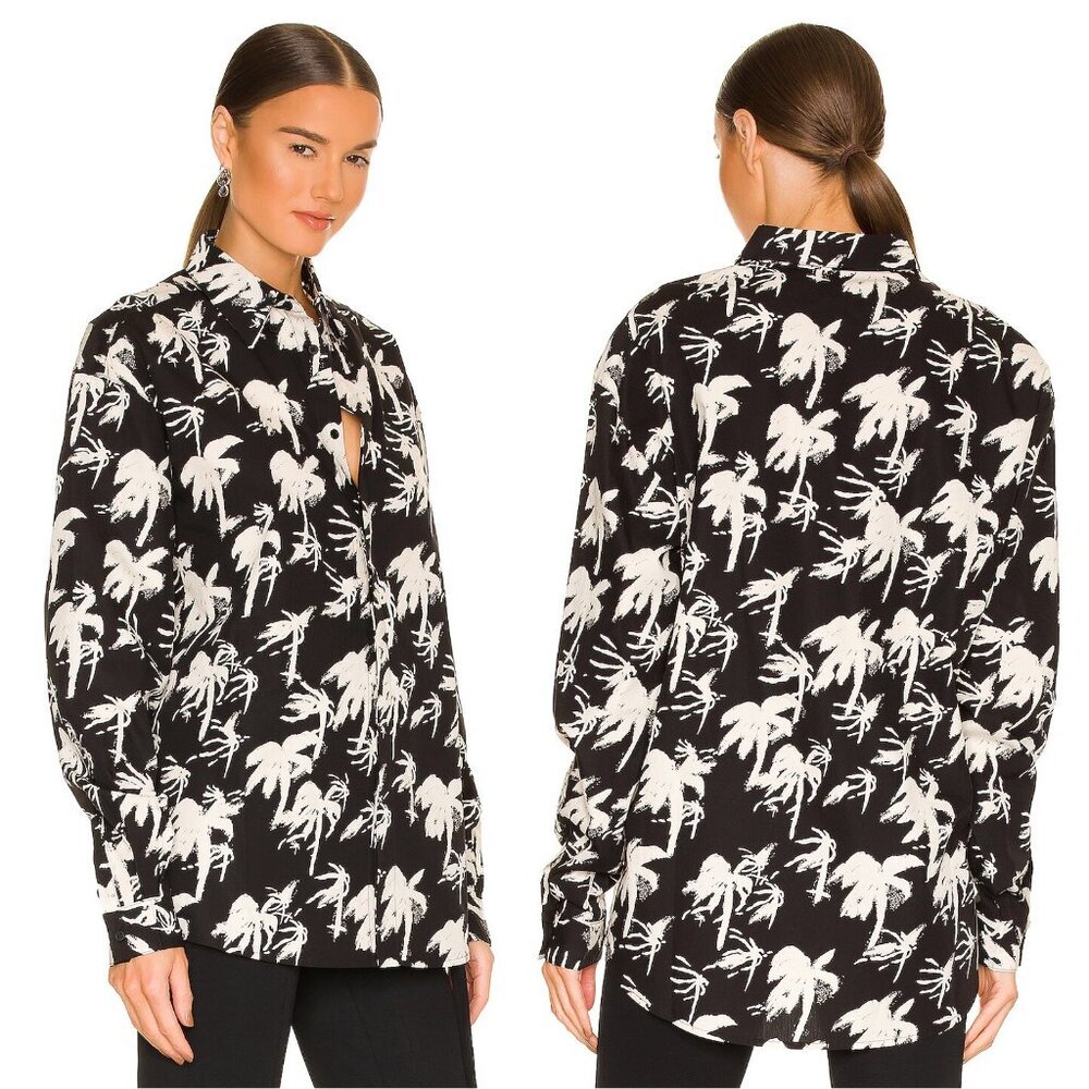 NWT New RTA Sierra Print Black White Palm Cotton Shirt Size XS